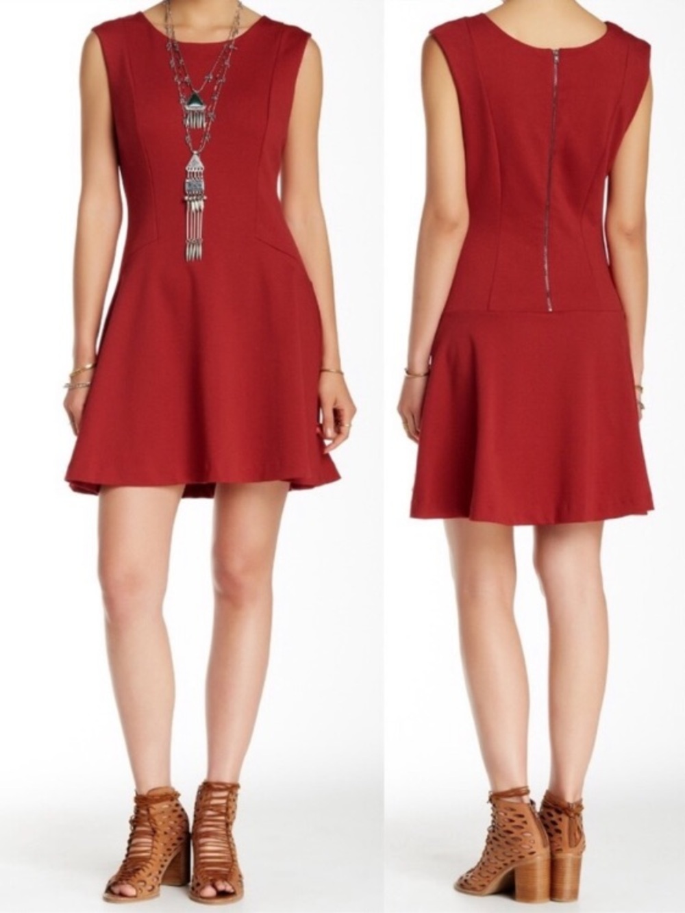 Free People Red Sleeveless Flared Mini Dress